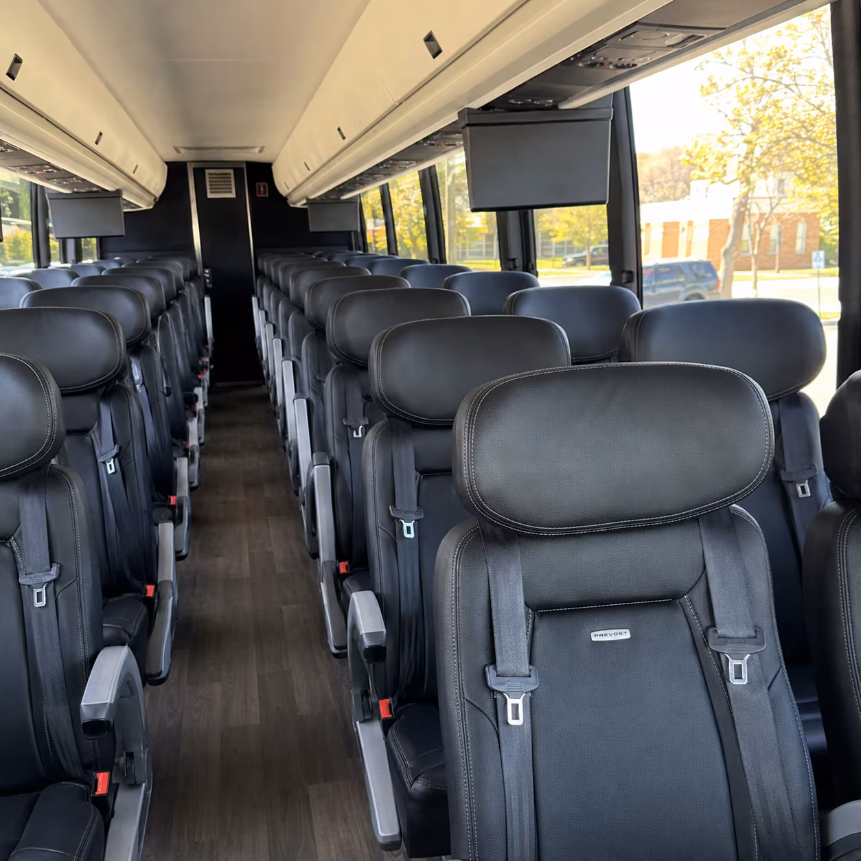 reading 45 passenger charter bus inside