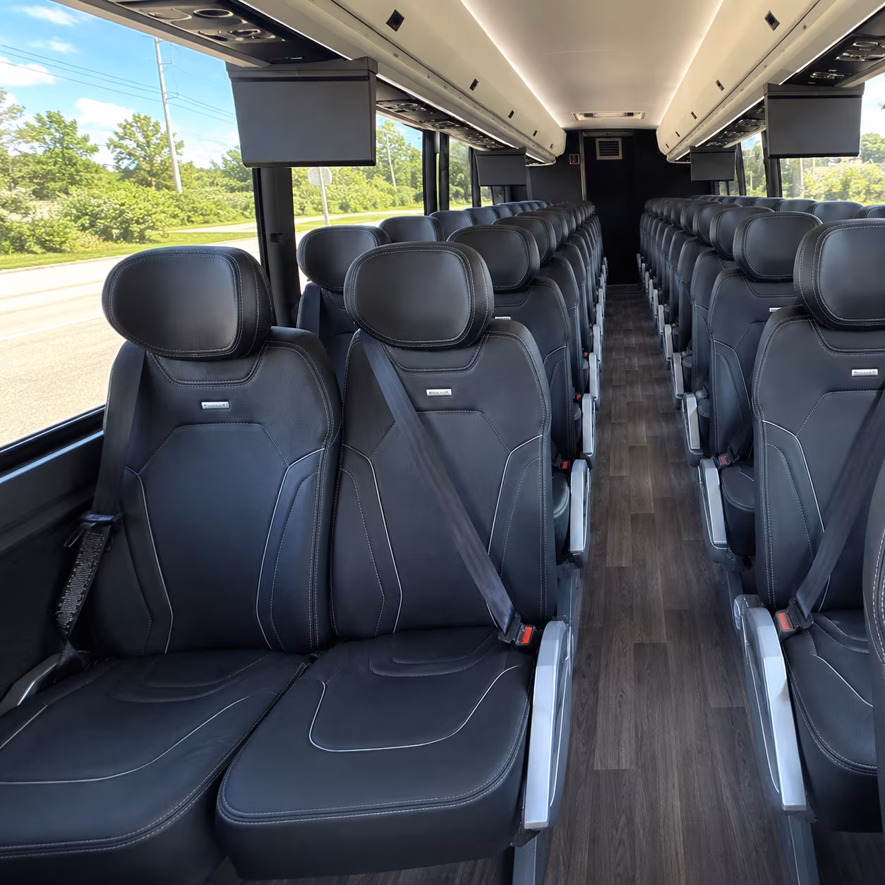 reading 47 passenger charter bus inside